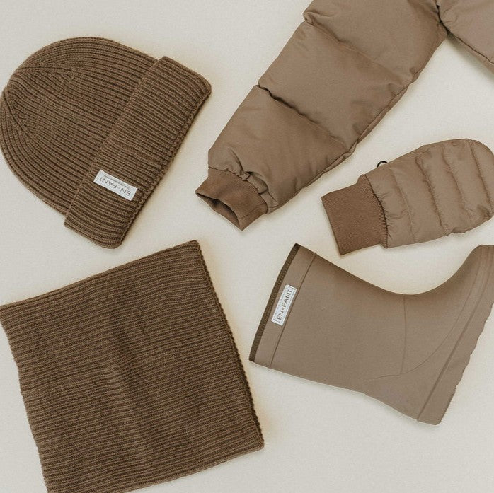 Beanie wol pine bark enfant