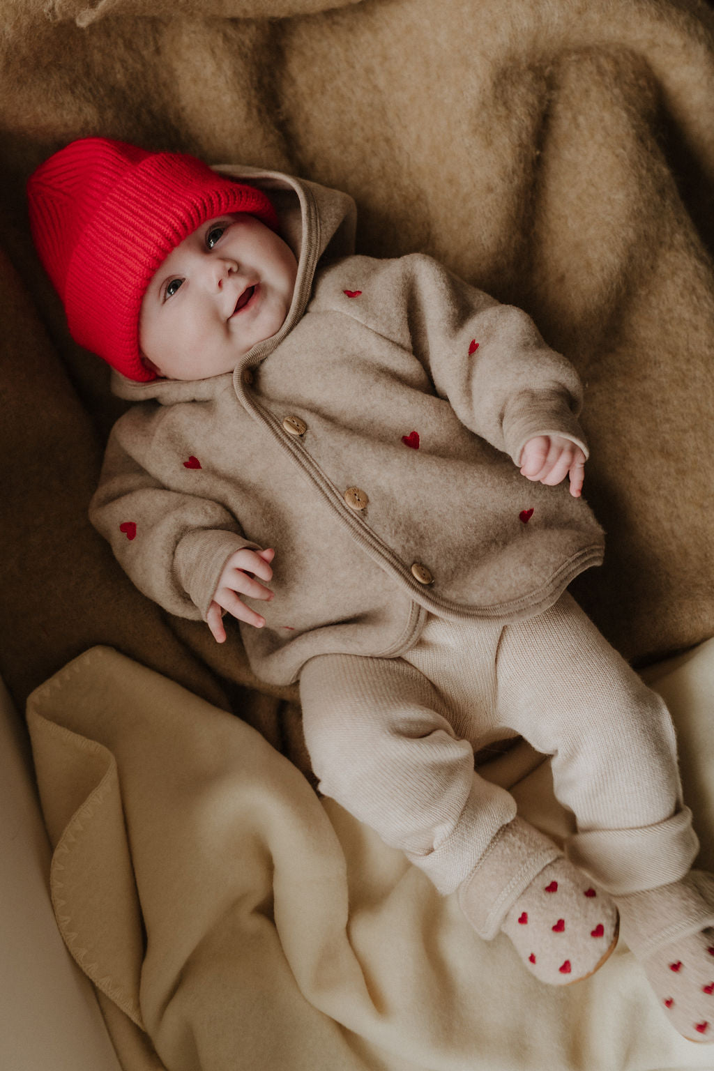Jacke Wolle-Fleece Herzen Sand Limited Edition