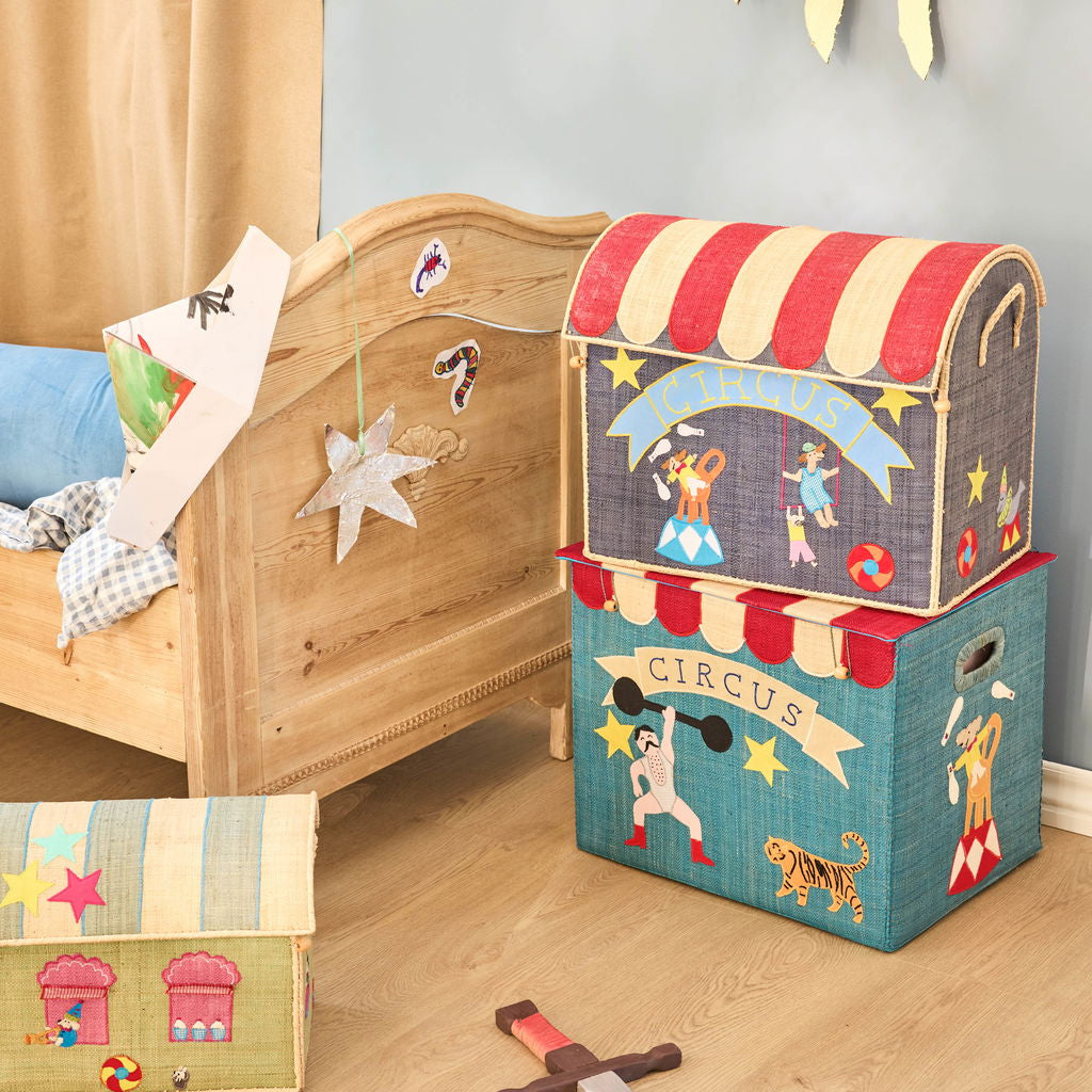 Raffia-Aufbewahrungsbox Zirkus blau