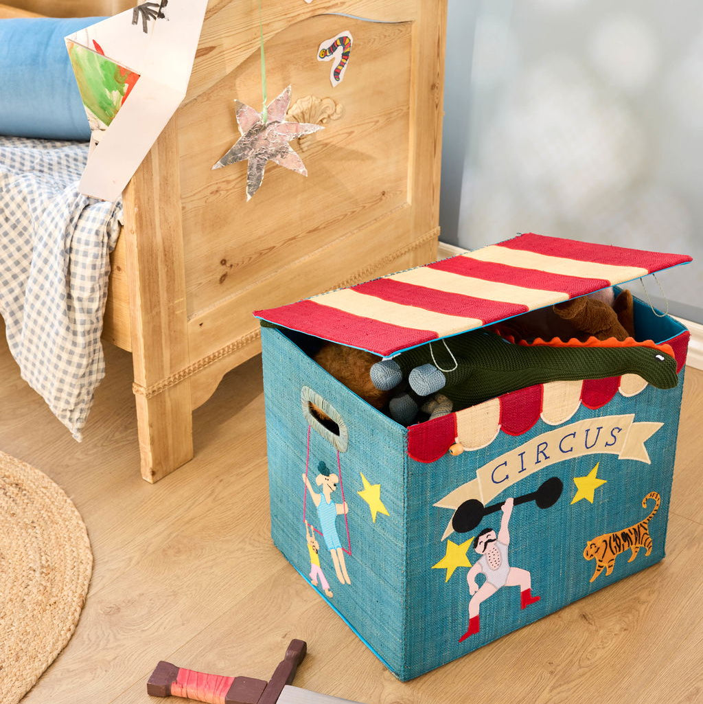 Raffia-Aufbewahrungsbox Zirkus blau