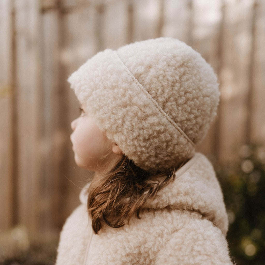 Beanie 100% wol beige
