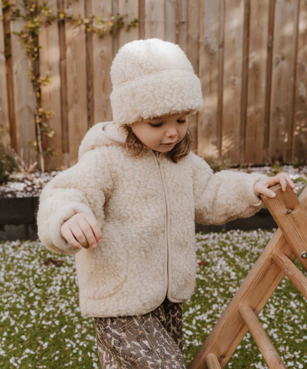 Beanie 100% wol beige